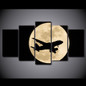 HD Printed 5 Piece Canvas Art Airplane Moon Night Painting Wall Pictures Living Room Modern