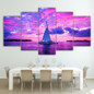 HD Printed 5 Piece Canvas Art Boats on Pink Ocean Painting Wall Pictures Living Room