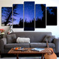 HD Printed 5 Piece Canvas Art Purple Starry Sky Painting Night Forest Wall Pictures Living Room