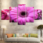 Canvas HD Print Painting Modular 5 Panel Big Pink Flowers Wall Artwork Modern Pictures