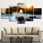 Home Wall Art Decor Pictures 5 Pieces Rock Sea Wave Sunshine Landscape HD Print Paintings On Canvas