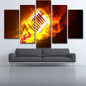 Canvas Art Modular 5 Piece Fire Microphone Music Decorative Printed Painting Wall Art Pictures