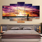 Canvas Wall Art Picture Kitchen Restaurant 5 Pieces Sea Wave Beach Rosy Clouds HD Printed