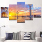 Printed Modern HD Paintings 5 Panel Sunrise Building Landscape Tableau Wall Art Modular Pictures Canvas