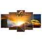 5 Pieces Canvas Wall Art Airplane and Train On Sunset View HD Painting