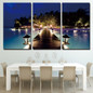Modular Painting Canvas Wall Art Picture 3 Pieces Night Light Wooden Bridge Island Landscape Modern HD Printed Poster