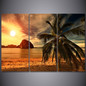 HD Printed Pictures Canvas Wall Art 3 Pieces Sunset Tropical Island Beach Coconut Trees Posters