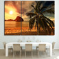 HD Printed Pictures Canvas Wall Art 3 Pieces Sunset Tropical Island Beach Coconut Trees Posters