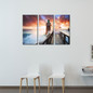 Modern Canvas Pictures HD Print Wall Art 3 Pieces Wooden Bridge Lighthouse Sea Waves Sunset Scenery