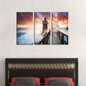 Modern Canvas Pictures HD Print Wall Art 3 Pieces Wooden Bridge Lighthouse Sea Waves Sunset Scenery