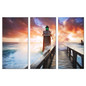 Modern Canvas Pictures HD Print Wall Art 3 Pieces Wooden Bridge Lighthouse Sea Waves Sunset Scenery