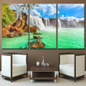 Wall Art Pictures Posters 3 Pieces Waterfall Natural Landscape Green Lake HD Printed Painting On Canvas
