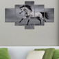 HD Printed Canvas Modern Pictures 5 Panel Black And White Horses Wall Art Modular Poster Painting