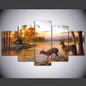 Poster Modular HD 5 Panel Deer Landscape Painting Wall Art Canvas Modern Printed Pictures