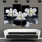 Modern Wall Posters Canvas Art 4 Pieces Black Pebble White Orchid Flowers Modular Painting