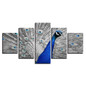 Canvas HD Prints Poster Wall Art 5 Pieces Blue Peacock Paintings Gray Tail Screen Pictures