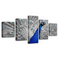 Canvas HD Prints Poster Wall Art 5 Pieces Blue Peacock Paintings Gray Tail Screen Pictures