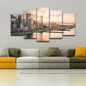 Wall Art Canvas Pictures Poster 5 Pieces City Sunset Landscape River Ships HD Printed Painting