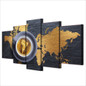 Printed Wall Art HD Canvas Poster 5 Panel Coffee World Map Modular Pictures Painting
