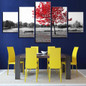 Printed Modern Wall Art Poster 5 Panel Red Tree Landscape Pictures Art HD Painting On Canvas Artworks