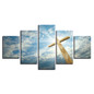 Wall Art Poster Modern 5 Pieces Cross Blue Sky Sun Shines Landscape Canvas Print Painting Pictures