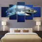 Canvas Prints Pictures Wall Art 5 Pieces Blue Ocean White Shark Animal Paintings Living Room Animal Posters