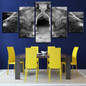 Canvas HD Prints Poster Wall Art 5 Piece Abstract Gray Black Wolf Howl Painting  Animal Pictures