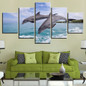 Canvas Pictures Wall Art HD Prints Animal Seascape Poster 5 Pieces Happy Jumping Dolphins Paintings Modular