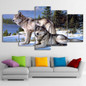 Modular Wall Art Canvas Paintings 5 Pieces Wolfs In The Snow Winter Pictures Animal Posters