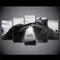 Printed Landscape Picture 5 Pieces Abstract Animal Black Wolf  Large Canvas Painting Wall Art Decor