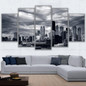 Wall Art Canvas Painting Landscape Modular Prints Pictures 5 Piece Cloudy Black White Chicago Cityscape Poster