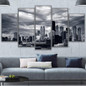 Wall Art Canvas Painting Landscape Modular Prints Pictures 5 Piece Cloudy Black White Chicago Cityscape Poster