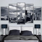 Wall Art Canvas Painting Landscape Modular Prints Pictures 5 Piece Cloudy Black White Chicago Cityscape Poster