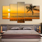 Canvas Pictures 5 Pieces Wall Art Tropical Beach Sunset Palm Tree Paintings Modern HD Prints Poster