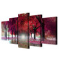 Canvas Paintings  5 Pieces Red Trees Landscape Pictures Wall Art HD Prints Deciduous Street Posters