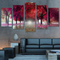 Canvas Paintings  5 Pieces Red Trees Landscape Pictures Wall Art HD Prints Deciduous Street Posters