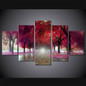 Canvas Paintings  5 Pieces Red Trees Landscape Pictures Wall Art HD Prints Deciduous Street Posters