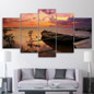 Wall Art Canvas HD Printed Painting Modular Home Decor Pictures 5 Pieces Sunset Boats Lake Landscape Poster