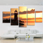 Wall Art Canvas Paintings Home Decor Posters 5 Pieces Pictures Lighthouse Sunset Landscape Modern HD Printed Photo