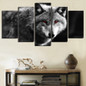 5 Piece Canvas Art Red Eye Wolf Painting Wall Canvas Artwork HD Printed Modular