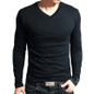 Casual V-Neck Long Sleeve Cotton Men Elastic T-Shirts Tops