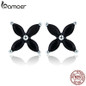 BAMOER 100% Authentic 925 Sterling Silver Small Clover Flower Black CZ Stud Earrings for Women Sterling Silver Jewelry SCE362