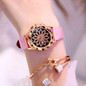 Women's Rotating Dial Watches Luxury Rhinestone Starry Sky Watch Women Rose Gold