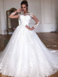 White Ivory Lace wedding dress Long Sleeve Appliques Bridal Gowns With Train Dubai Muslim Sweep Bridal vestido de noiva