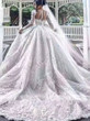 onlybridals Luxury 3D Flowers Wedding Dress Swanskirt  Long Sleeve Appliques Beaded Lace Ball Gown Princess Bridal Gown