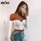 Women Off Shoulder Cropped Tank Tops  Ribbed Knitted Crop Top Basic Tee Shirts