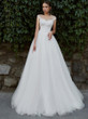 onlybridals A Line Wedding Dress Appliqued Lace Bridal Gown Tulle Illusion Neck Wedding Gowns
