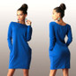 Solid Pockets Casual Loose Autumn Dress Women's O-Neck Long Sleeve Mini Bodycon Dresses