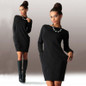 Solid Pockets Casual Loose Autumn Dress Women's O-Neck Long Sleeve Mini Bodycon Dresses