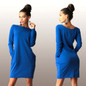 Solid Pockets Casual Loose Autumn Dress Women's O-Neck Long Sleeve Mini Bodycon Dresses
